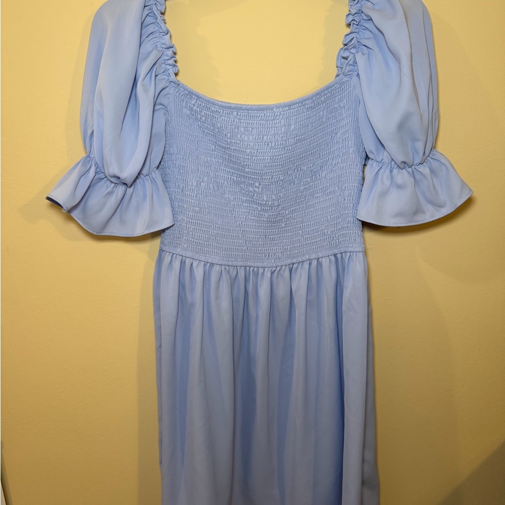 Elegant Light Blue Smocked Dress - Picture 2 of 3